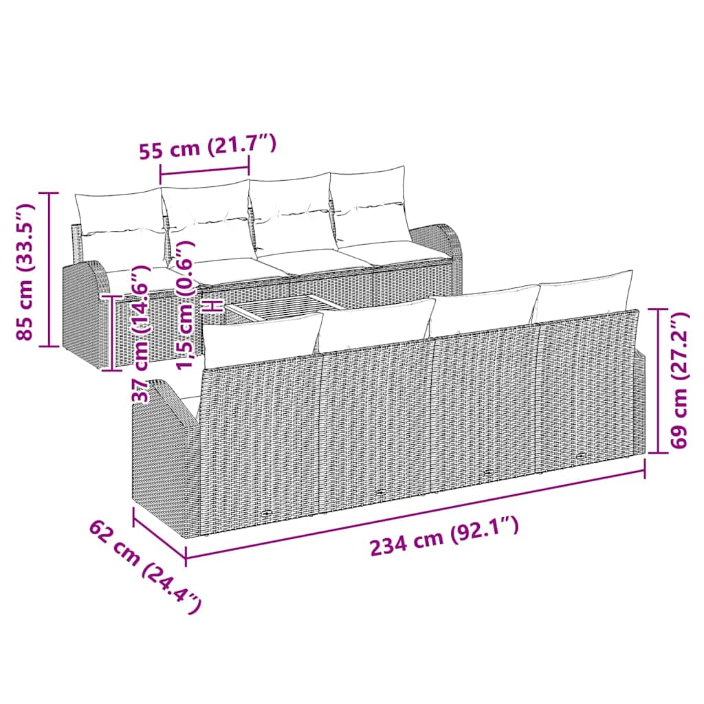 Σετ Καναπέ Κήπου με μαξιλάρι 9 pcs Μαύρο συνθετικό ρατάν - Pakobazaar