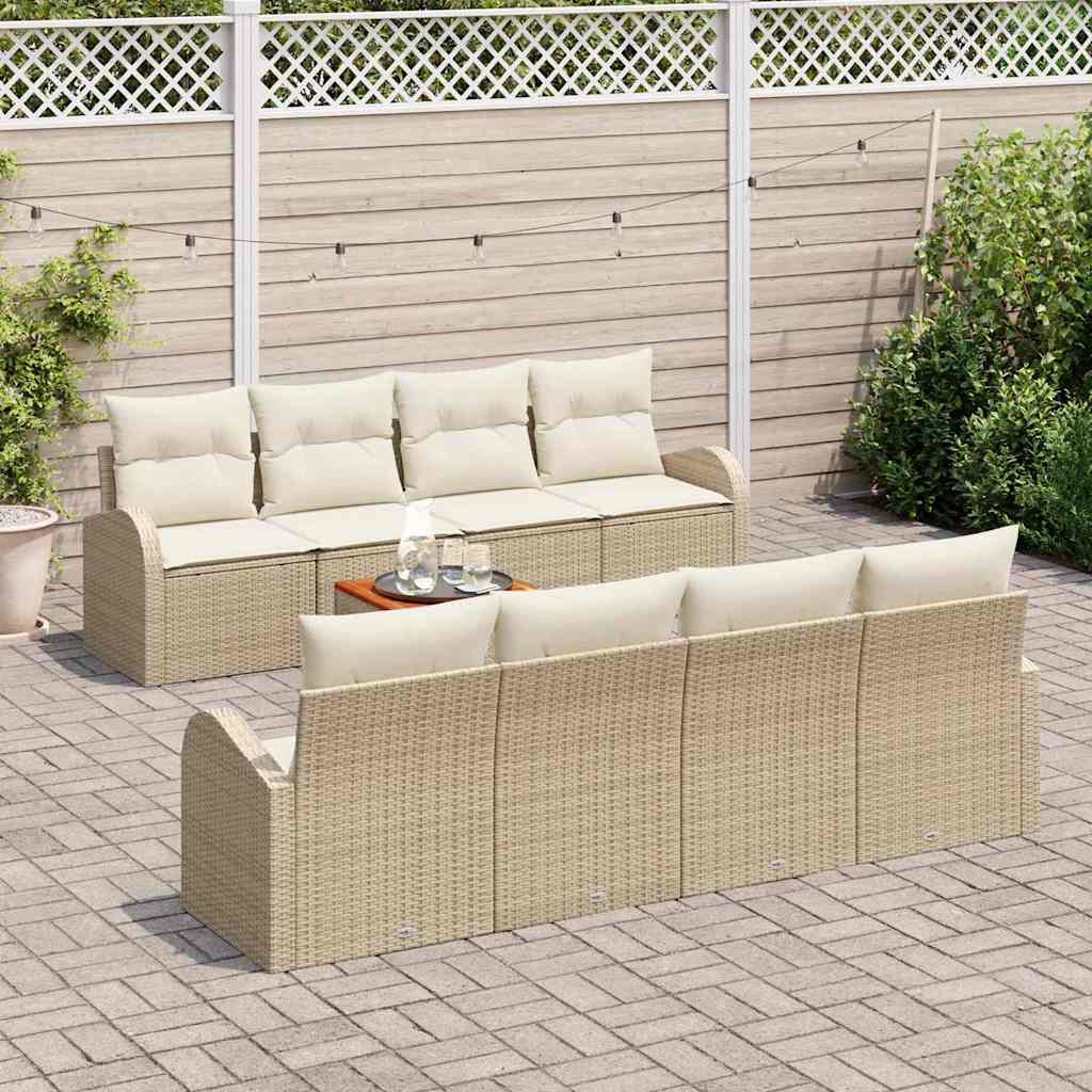 Σετ Καναπέ Κήπου με μαξιλάρι 9 pcs Μπεζ συνθετικό ρατάν