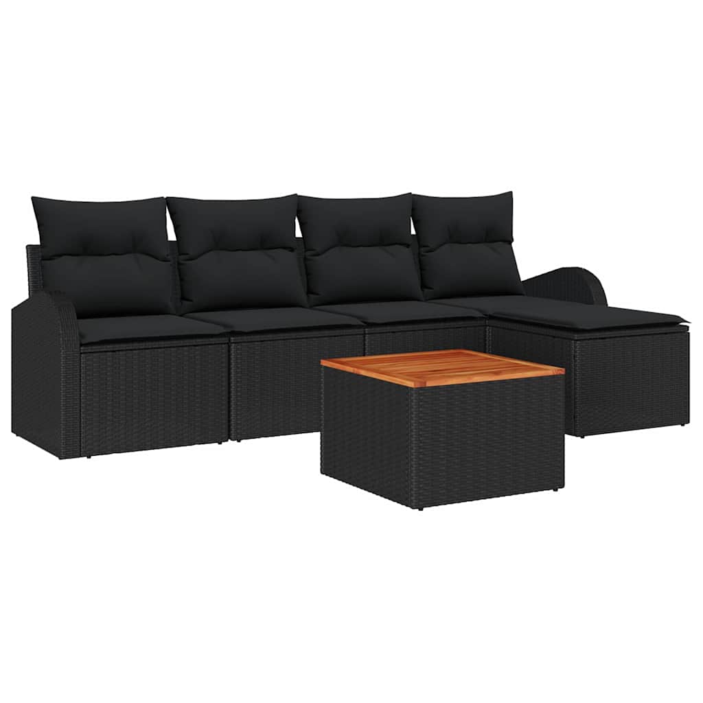 Σετ Καναπέ Κήπου με μαξιλάρι 6 pcs Μαύρο συνθετικό ρατάν - Pakobazaar