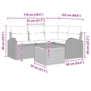 Σετ Καναπέ Κήπου με μαξιλάρι 5 pcs Μαύρο συνθετικό ρατάν - Pakobazaar