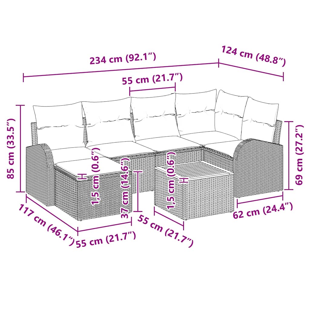 Σετ Καναπέ Κήπου με μαξιλάρι 7 pcs Γκρι συνθετικό ρατάν
