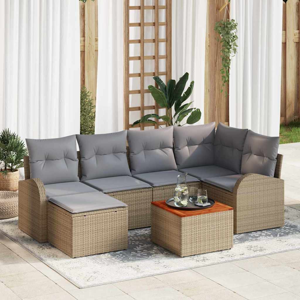 Σετ Καναπέ Κήπου με μαξιλάρι 7 pcs Μπεζ συνθετικό ρατάν