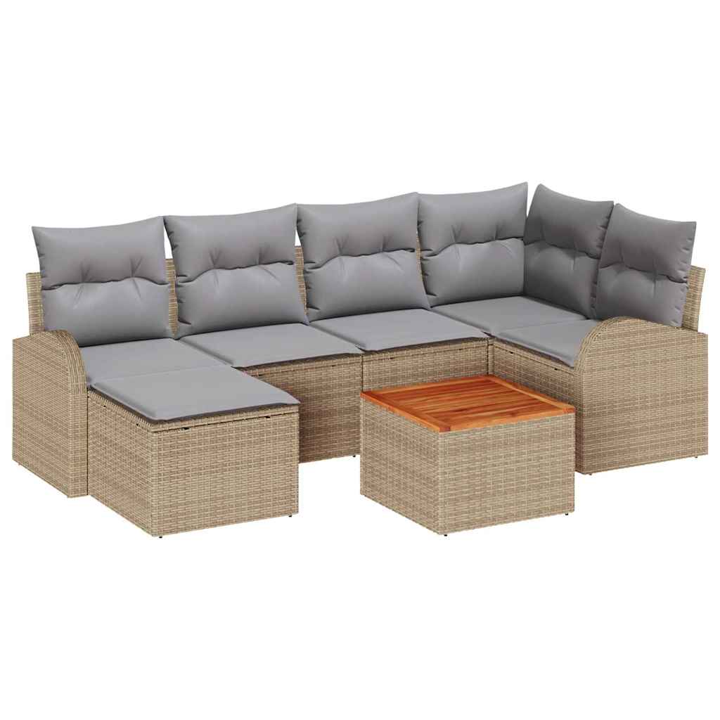 Σετ Καναπέ Κήπου με μαξιλάρι 7 pcs Μπεζ συνθετικό ρατάν