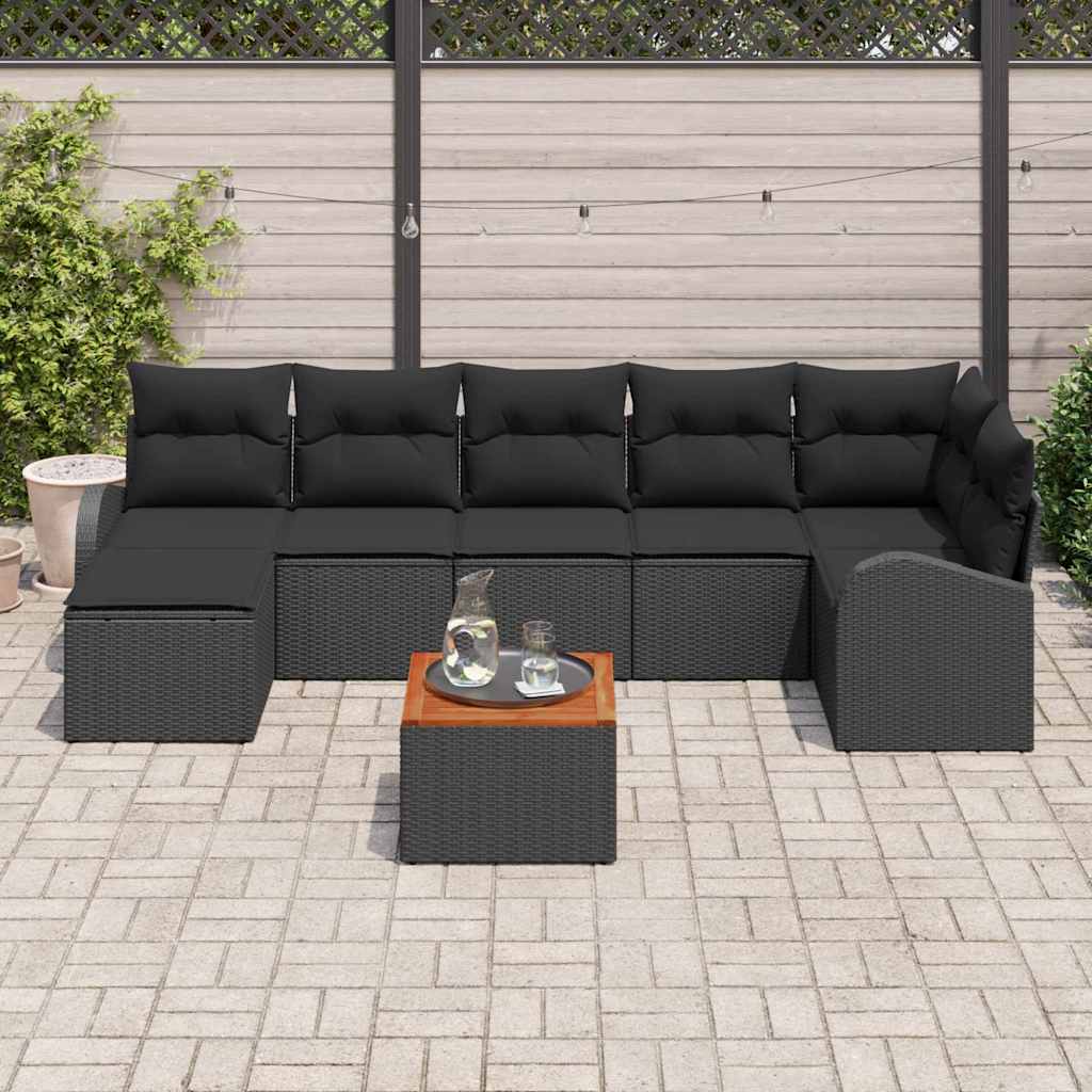 Σετ Καναπέ Κήπου με μαξιλάρι 8 pcs Μαύρο συνθετικό ρατάν - Pakobazaar