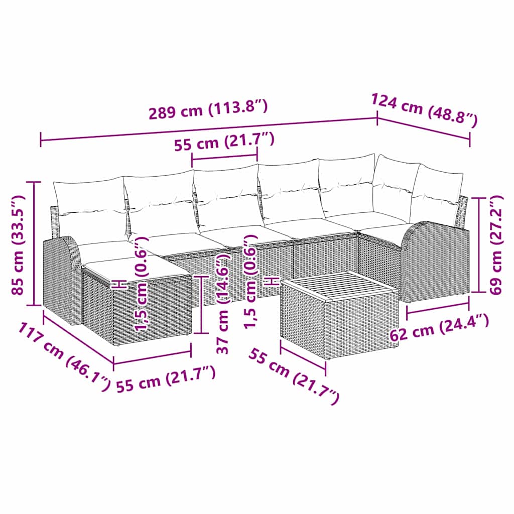 Σετ Καναπέ Κήπου με μαξιλάρι 8 pcs Μαύρο συνθετικό ρατάν - Pakobazaar
