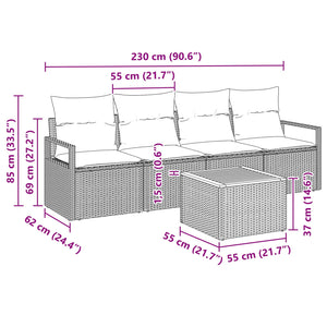 Σετ Καναπέ Κήπου με μαξιλάρι 5 pcs Γκρι συνθετικό ρατάν - Pakobazaar