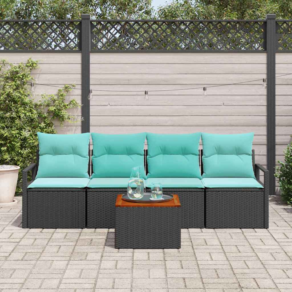 Σετ Καναπέ Κήπου με μαξιλάρι 5 pcs Μαύρο συνθετικό ρατάν - Pakobazaar