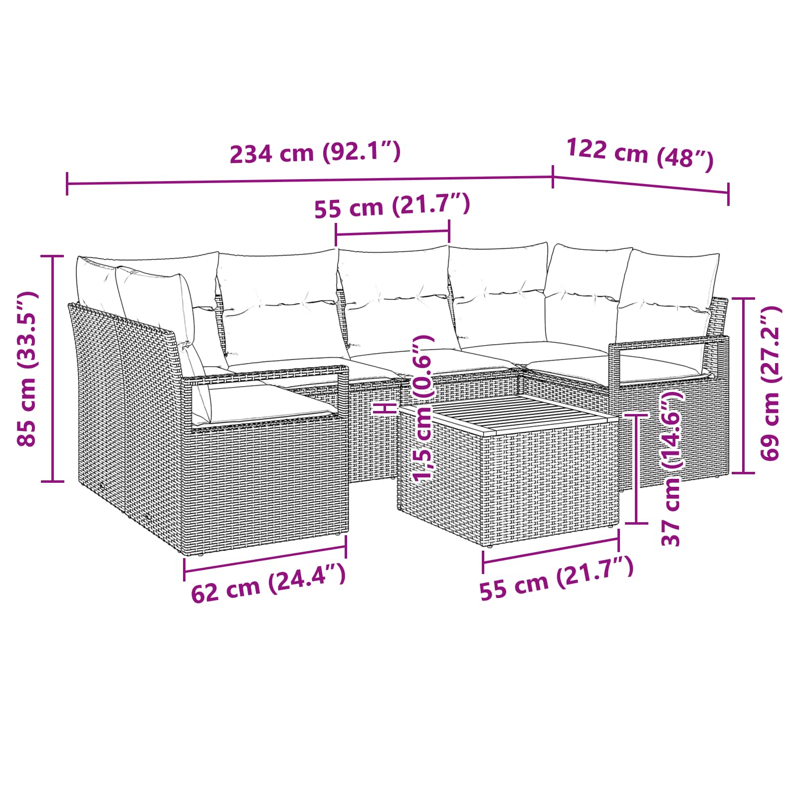 Σετ Καναπέ Κήπου με μαξιλάρι 7 pcs Μαύρο συνθετικό ρατάν - Pakobazaar
