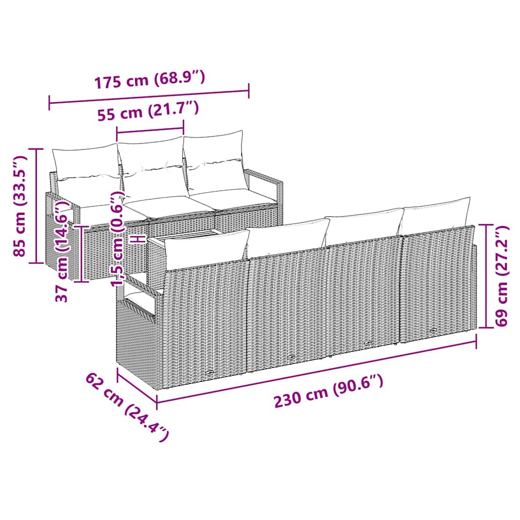 Σετ Καναπέ Κήπου με μαξιλάρι 8 pcs Μπεζ συνθετικό ρατάν