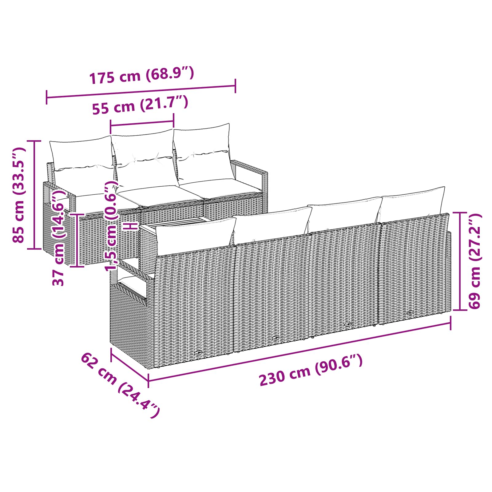 Σετ Καναπέ Κήπου με μαξιλάρι 8 pcs Γκρι συνθετικό ρατάν - Pakobazaar