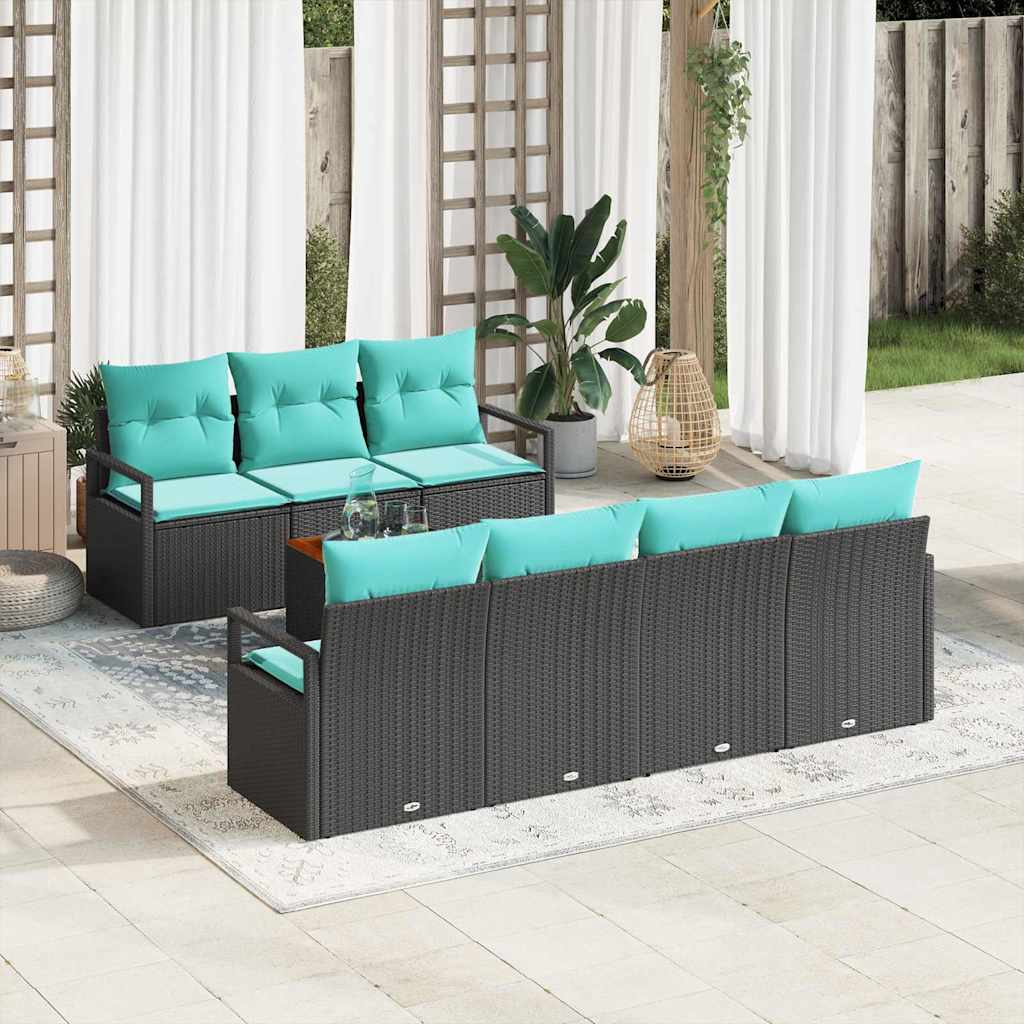 Σετ Καναπέ Κήπου με μαξιλάρι 8 pcs Μαύρο συνθετικό ρατάν - Pakobazaar