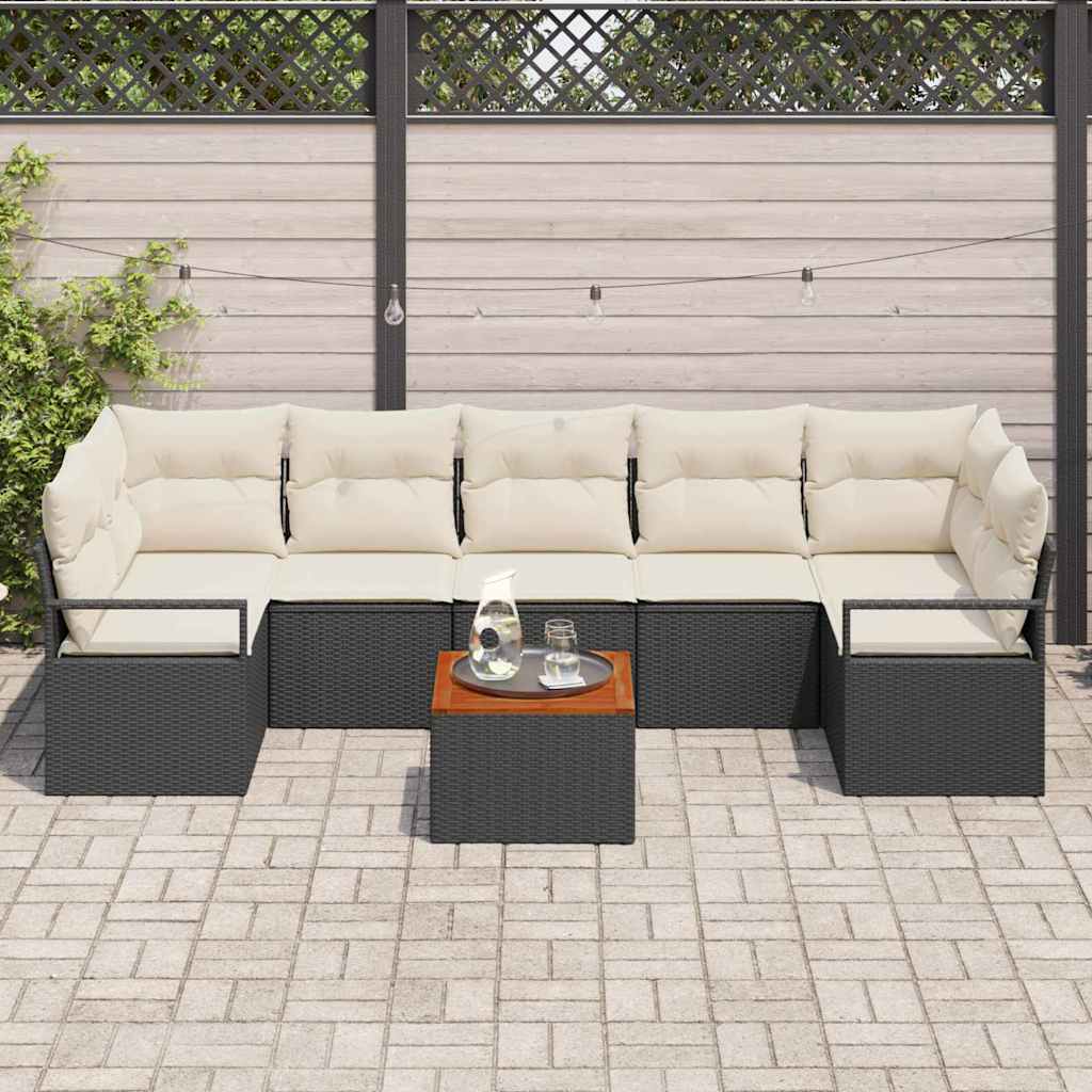 Σετ Καναπέ Κήπου με μαξιλάρι 8 pcs Μαύρο συνθετικό ρατάν - Pakobazaar