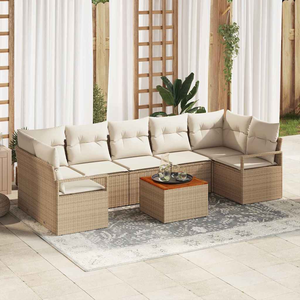 Σετ Καναπέ Κήπου με μαξιλάρι 8 pcs Μπεζ συνθετικό ρατάν