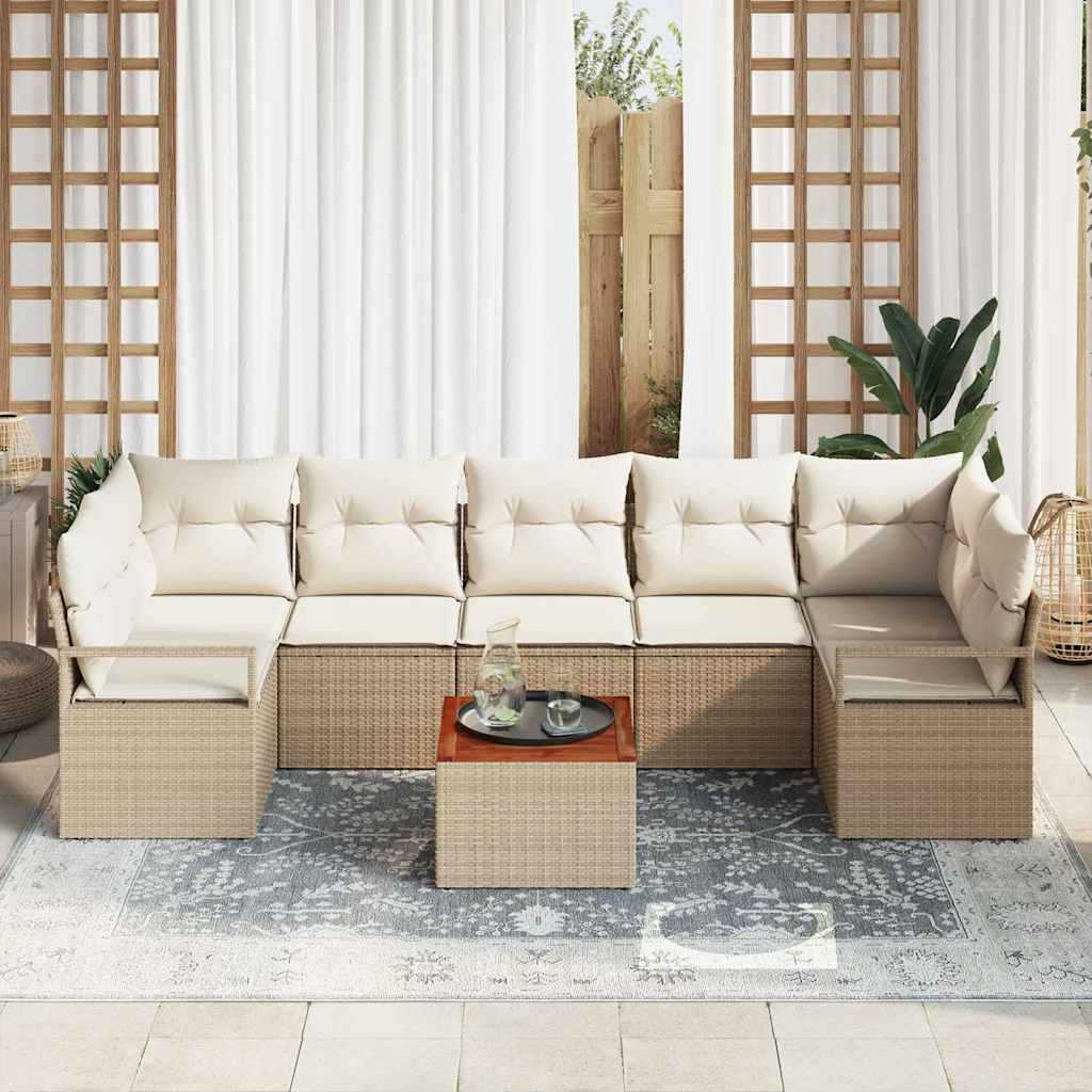 Σετ Καναπέ Κήπου με μαξιλάρι 8 pcs Μπεζ συνθετικό ρατάν