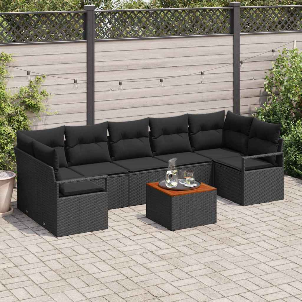 Σετ Καναπέ Κήπου με μαξιλάρι 8 pcs Μαύρο συνθετικό ρατάν - Pakobazaar