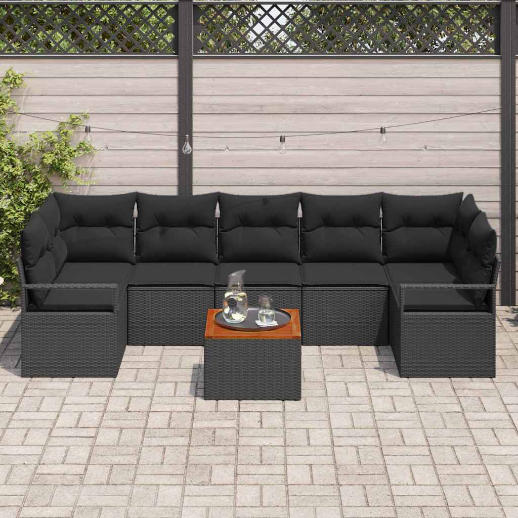 Σετ Καναπέ Κήπου με μαξιλάρι 8 pcs Μαύρο συνθετικό ρατάν - Pakobazaar