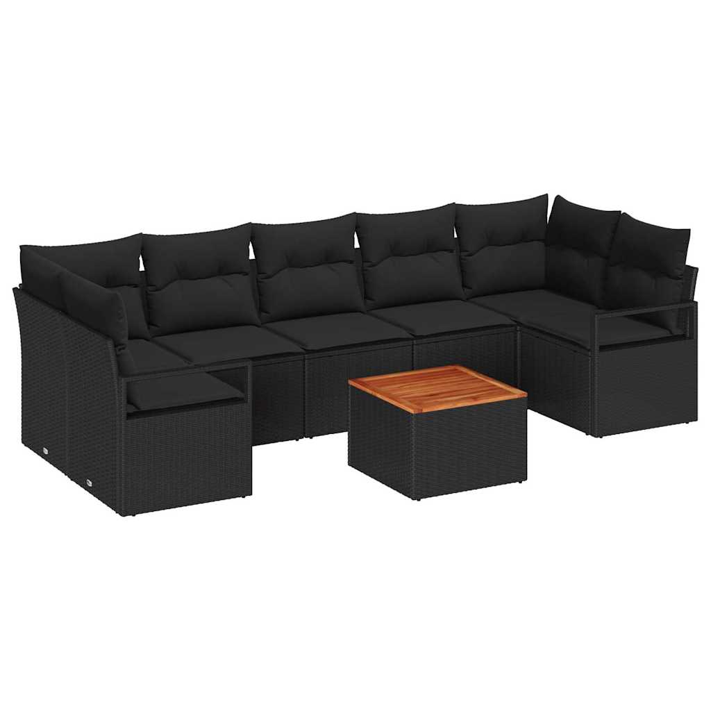 Σετ Καναπέ Κήπου με μαξιλάρι 8 pcs Μαύρο συνθετικό ρατάν - Pakobazaar
