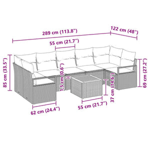 Σετ Καναπέ Κήπου με μαξιλάρι 8 pcs Μαύρο συνθετικό ρατάν - Pakobazaar