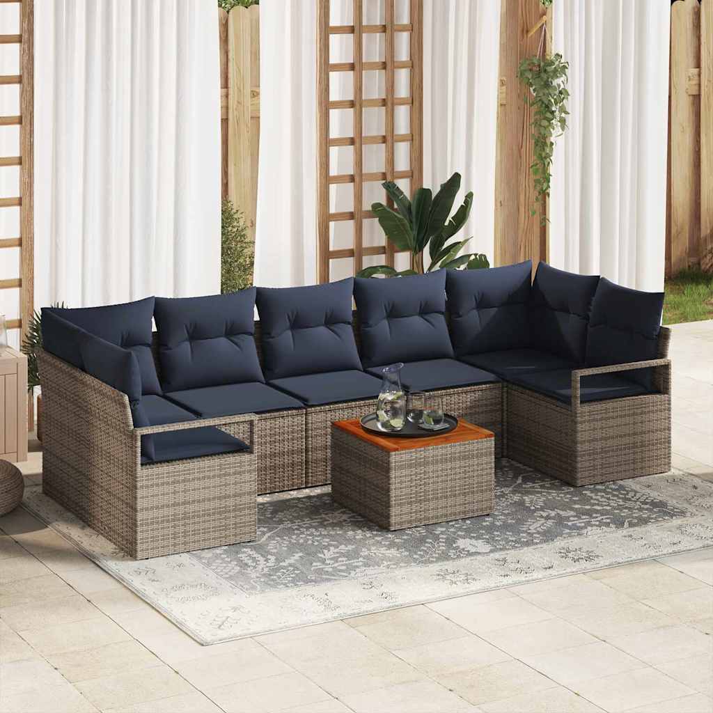 Σετ Καναπέ Κήπου με μαξιλάρι 8 pcs Γκρι συνθετικό ρατάν - Pakobazaar