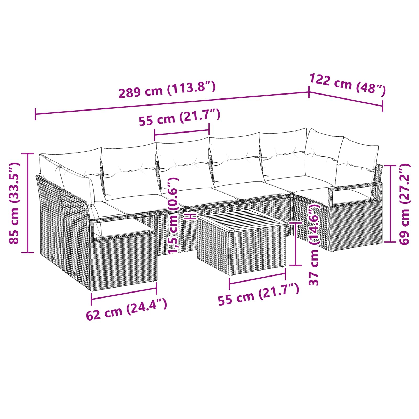Σετ Καναπέ Κήπου με μαξιλάρι 8 pcs Γκρι συνθετικό ρατάν - Pakobazaar