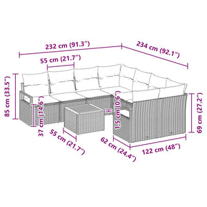 Σετ Καναπέ Κήπου με μαξιλάρι 9 pcs Μαύρο συνθετικό ρατάν - Pakobazaar