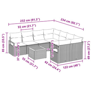 Σετ Καναπέ Κήπου με μαξιλάρι 9 pcs Γκρι συνθετικό ρατάν - Pakobazaar