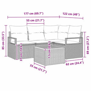 Σετ Καναπέ Κήπου με μαξιλάρι 5 pcs Μαύρο συνθετικό ρατάν - Pakobazaar