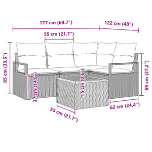 Σετ Καναπέ Κήπου με μαξιλάρι 5 pcs Γκρι συνθετικό ρατάν - Pakobazaar