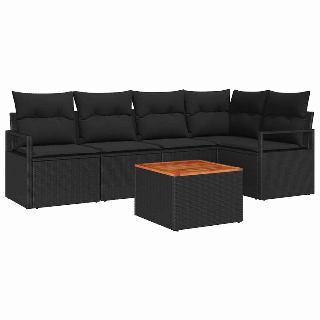 Σετ Καναπέ Κήπου με μαξιλάρι 6 pcs Μαύρο συνθετικό ρατάν - Pakobazaar