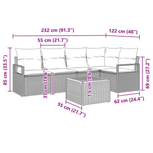 Σετ Καναπέ Κήπου με μαξιλάρι 6 pcs Γκρι συνθετικό ρατάν - Pakobazaar