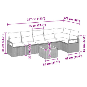 Σετ Καναπέ Κήπου με μαξιλάρι 7 pcs Μαύρο συνθετικό ρατάν - Pakobazaar