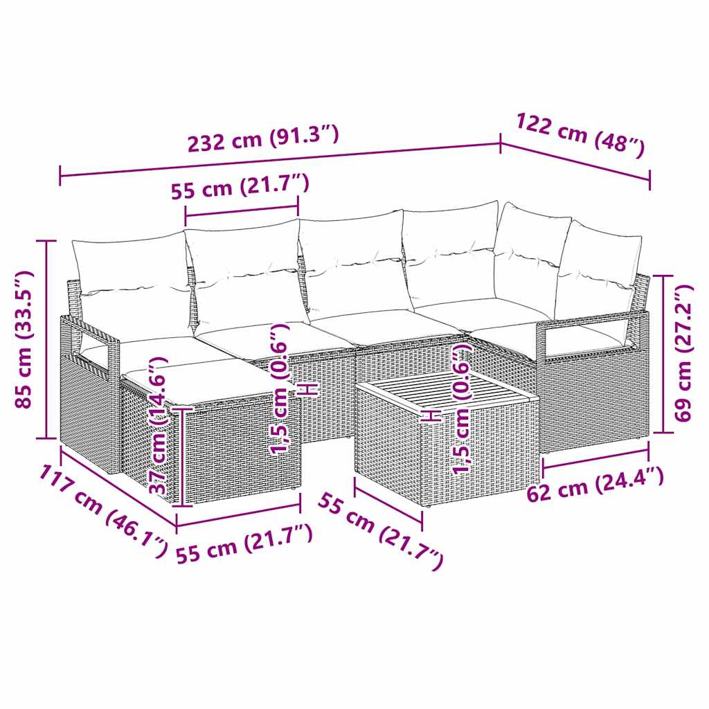 Σετ Καναπέ Κήπου με μαξιλάρι 7 pcs Μαύρο συνθετικό ρατάν - Pakobazaar
