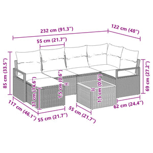 Σετ Καναπέ Κήπου με μαξιλάρι 7 pcs Μαύρο συνθετικό ρατάν - Pakobazaar