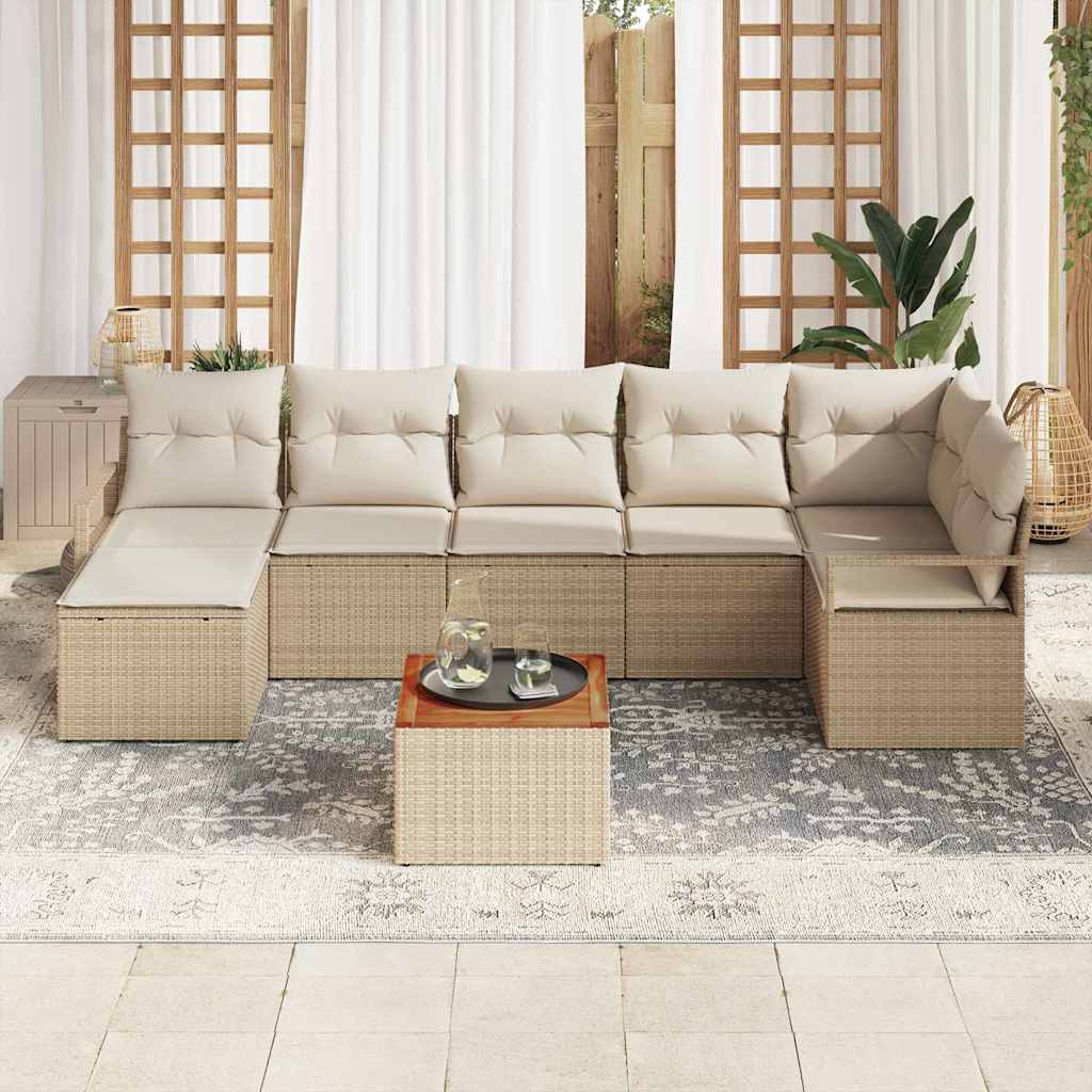 Σετ Καναπέ Κήπου με μαξιλάρι 8 pcs Μπεζ συνθετικό ρατάν
