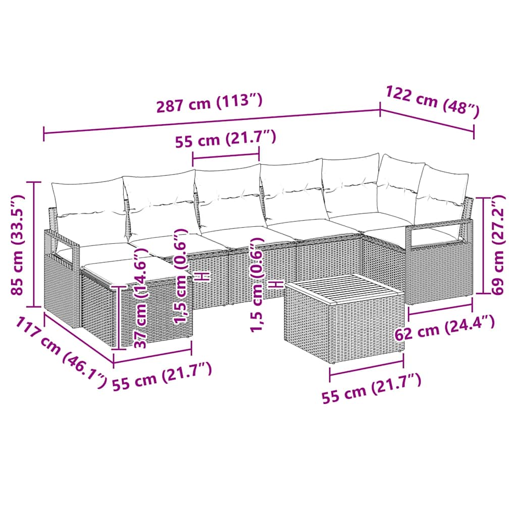 Σετ Καναπέ Κήπου με μαξιλάρι 8 pcs Μπεζ συνθετικό ρατάν
