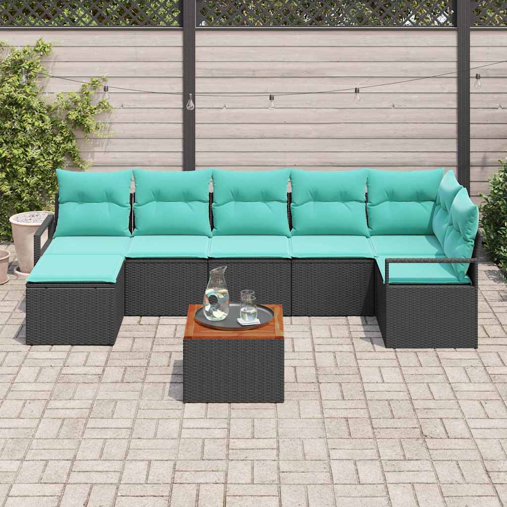 Σετ Καναπέ Κήπου με μαξιλάρι 8 pcs Μαύρο συνθετικό ρατάν - Pakobazaar