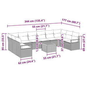 Σετ Καναπέ Κήπου με μαξιλάρι 11 pcs Μαύρο συνθετικό ρατάν - Pakobazaar