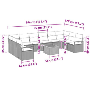 Σετ Καναπέ Κήπου με μαξιλάρι 11 pcs Γκρι συνθετικό ρατάν - Pakobazaar