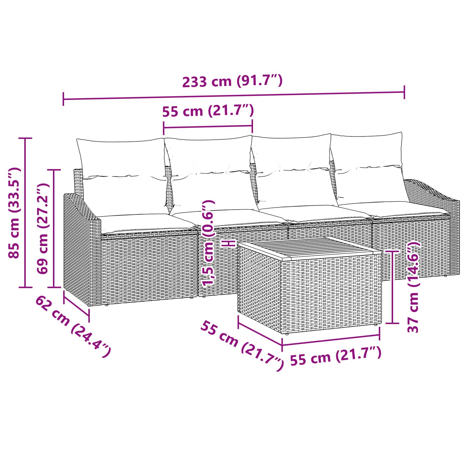 Σετ Καναπέ Κήπου με μαξιλάρι 5 pcs Μαύρο συνθετικό ρατάν - Pakobazaar