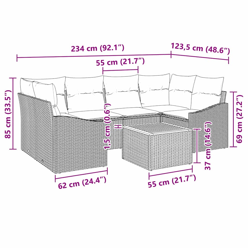 Σετ Καναπέ Κήπου με μαξιλάρι 7 pcs Μαύρο συνθετικό ρατάν - Pakobazaar