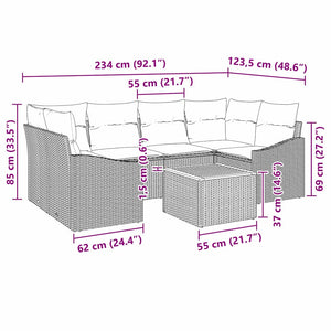 Σετ Καναπέ Κήπου με μαξιλάρι 7 pcs Μαύρο συνθετικό ρατάν - Pakobazaar