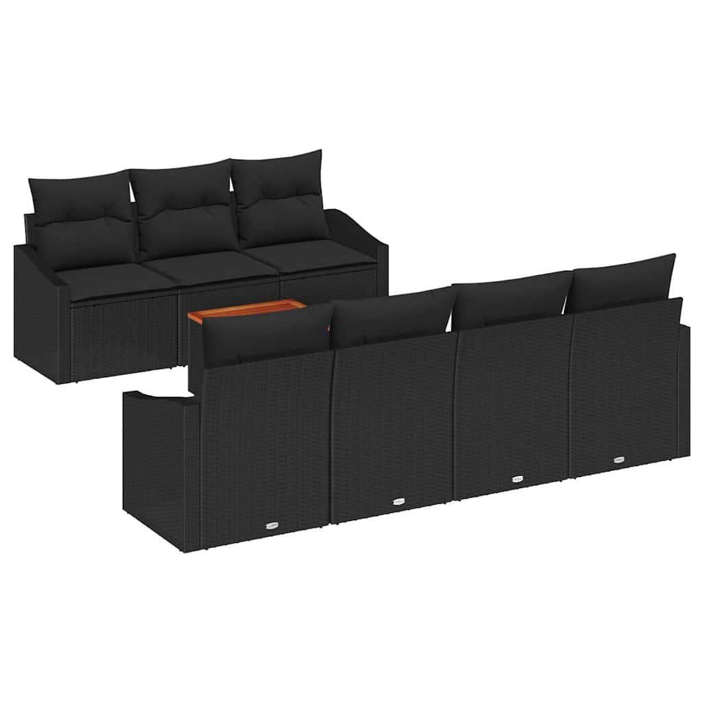 Σετ Καναπέ Κήπου με μαξιλάρι 8 pcs Μαύρο συνθετικό ρατάν - Pakobazaar