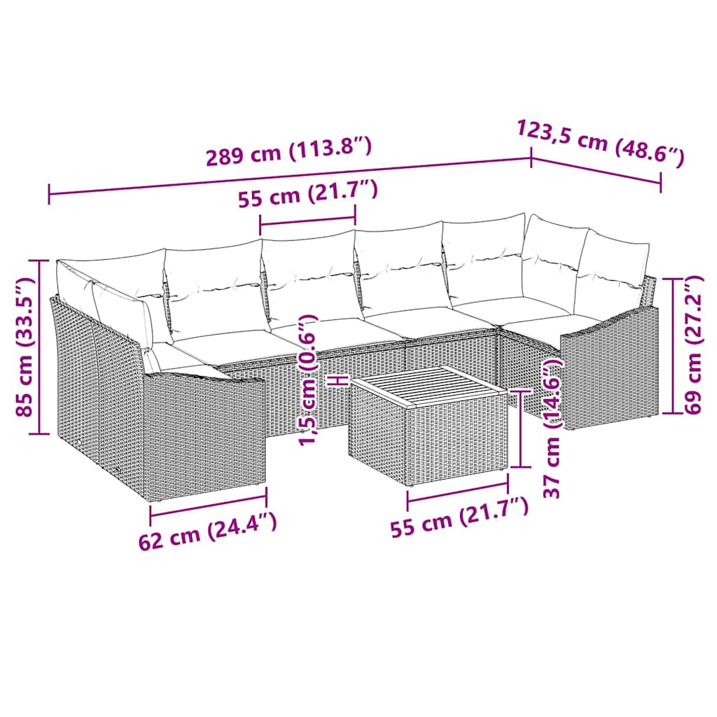 Σετ Καναπέ Κήπου με μαξιλάρι 8 pcs Γκρι συνθετικό ρατάν