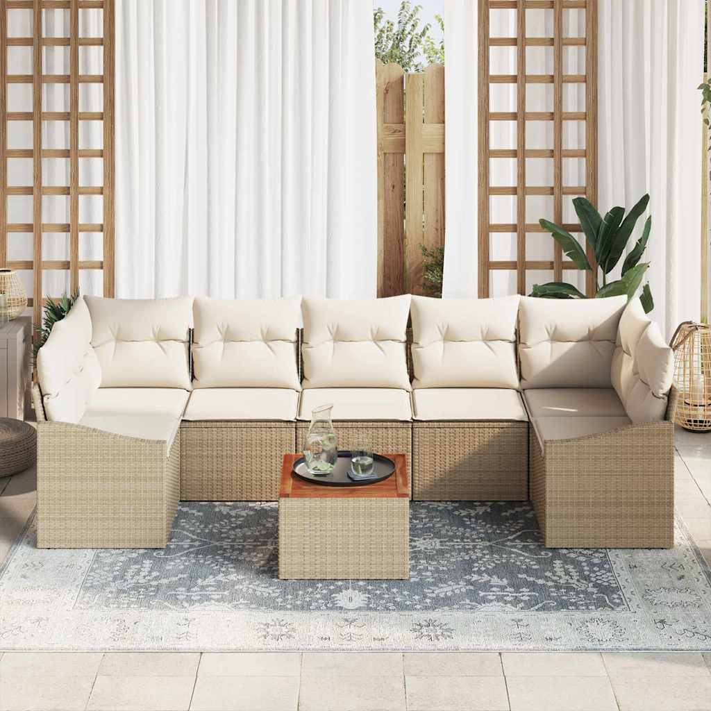 Σετ Καναπέ Κήπου με μαξιλάρι 8 pcs Μπεζ συνθετικό ρατάν