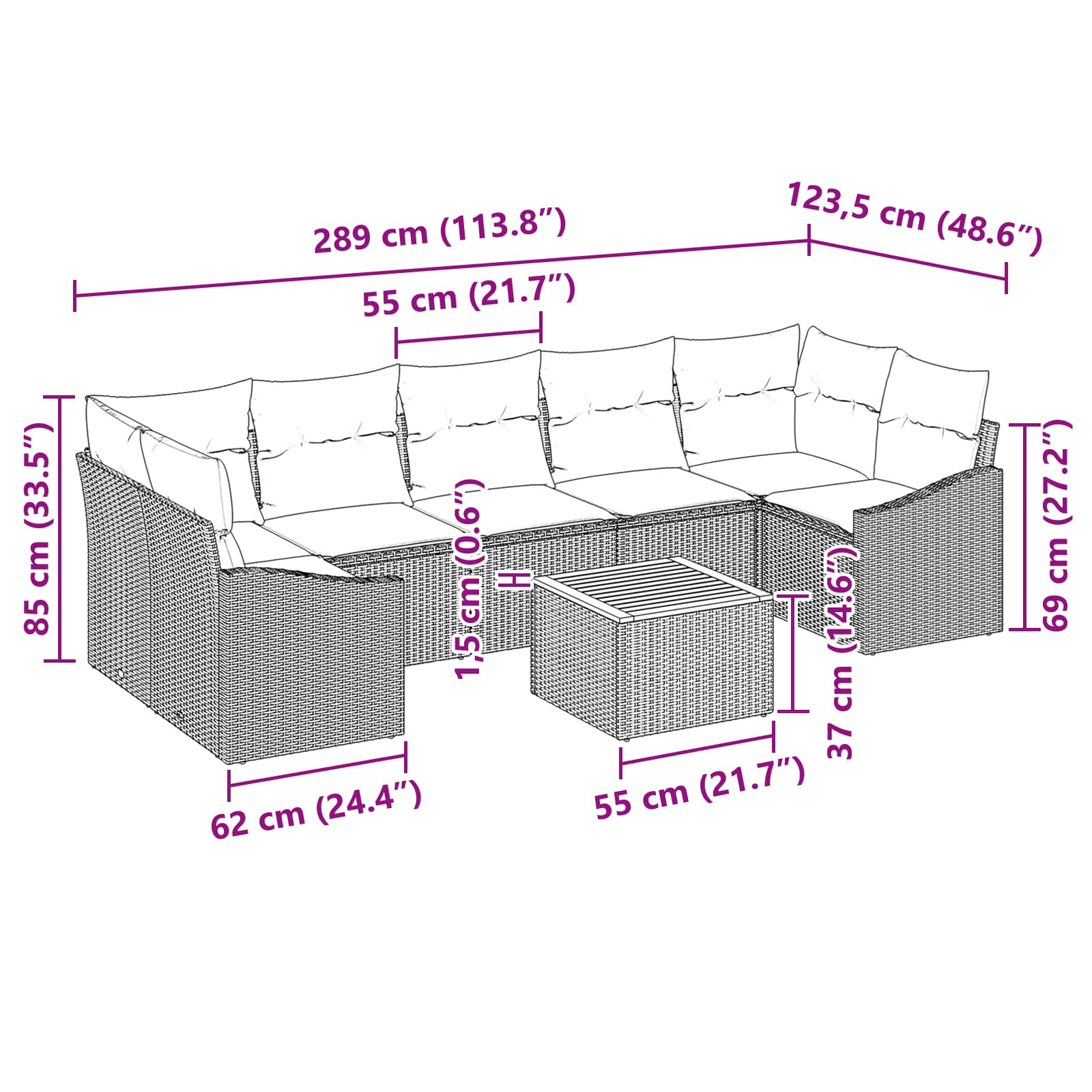 Σετ Καναπέ Κήπου με μαξιλάρι 8 pcs Μαύρο συνθετικό ρατάν - Pakobazaar