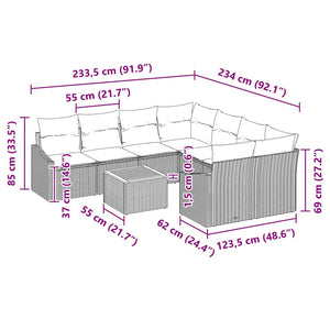 Σετ Καναπέ Κήπου με μαξιλάρι 9 pcs Μαύρο συνθετικό ρατάν - Pakobazaar