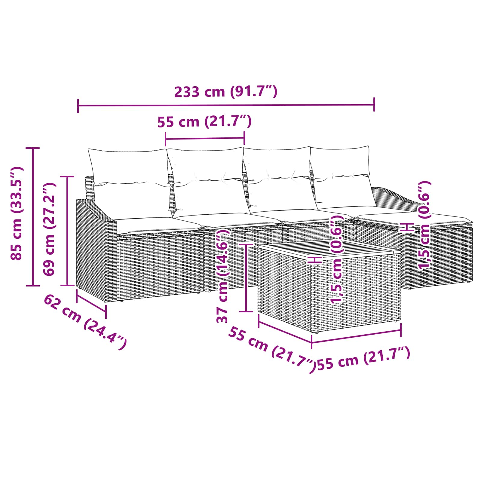 Σετ Καναπέ Κήπου με μαξιλάρι 6 pcs Μαύρο συνθετικό ρατάν - Pakobazaar