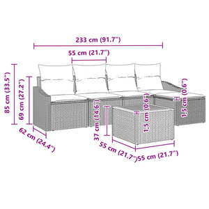 Σετ Καναπέ Κήπου με μαξιλάρι 6 pcs Μαύρο συνθετικό ρατάν - Pakobazaar