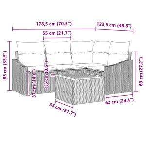 Σετ Καναπέ Κήπου με μαξιλάρι 5 pcs Μπεζ συνθετικό ρατάν - Pakobazaar