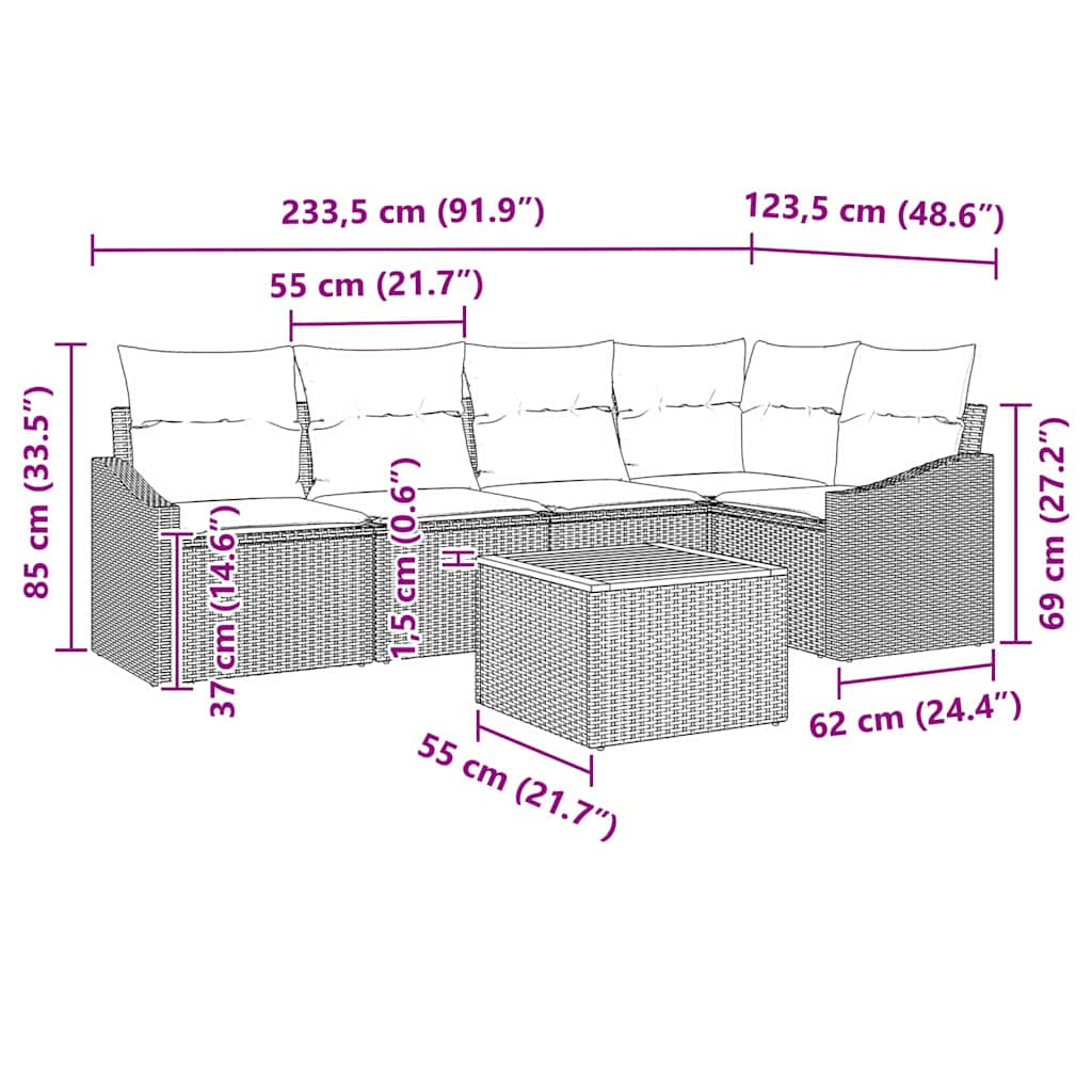 Σετ Καναπέ Κήπου με μαξιλάρι 6 pcs Μπεζ συνθετικό ρατάν